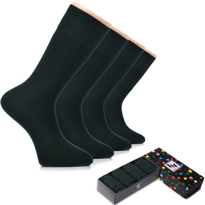 Men's Cotton Dress Seamless Toe Business Crew Socks with Gift Box, 4 Pairs