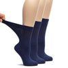 A trio of women's Bamboo Diabetic Crew Socks, each pair with one leg lifted, showcasing their soft and comfortable design.