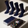 Hugh Ugoli Men's Bamboo Soft Business Crew Socks in navy blue