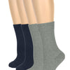 Two pairs of socks, one navy and one gray, on a mannequin leg against a white background.