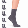 Gray ankle sock worn by a person with additional pairs displayed on a white background