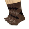 Hugh Ugoli Colorful Cotton Dress Crew Argyle Socks for Women, 4 Pairs in Brown