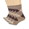 Hugh Ugoli Colorful Cotton Dress Crew Argyle Socks for Women, 4 Pairs in Coffee