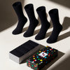 Hugh Ugoli Men's Cotton Dress Seamless Toe Business Crew Socks with Gift Box, 4 Pairs in Black