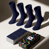 Hugh Ugoli Men's Cotton Dress Seamless Toe Business Crew Socks with Gift Box, 4 Pairs in Navy Blue