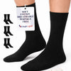 Black socks with a label on a white background
