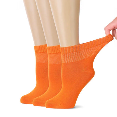 Hugh Ugoli Women's Comfortable Diabetic Bamboo Ankle Socks for Swollen Legs, 3 Pairs in Pumpkin Orange