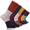 This image depicts six pairs of men's Fancy Cotton Dress Crew socks in various colors, perfect for adding a touch of sophistication to any outfit.