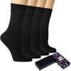 A box containing two pairs of black Women's Bamboo Socks, perfect for everyday wear and eco-conscious consumers.