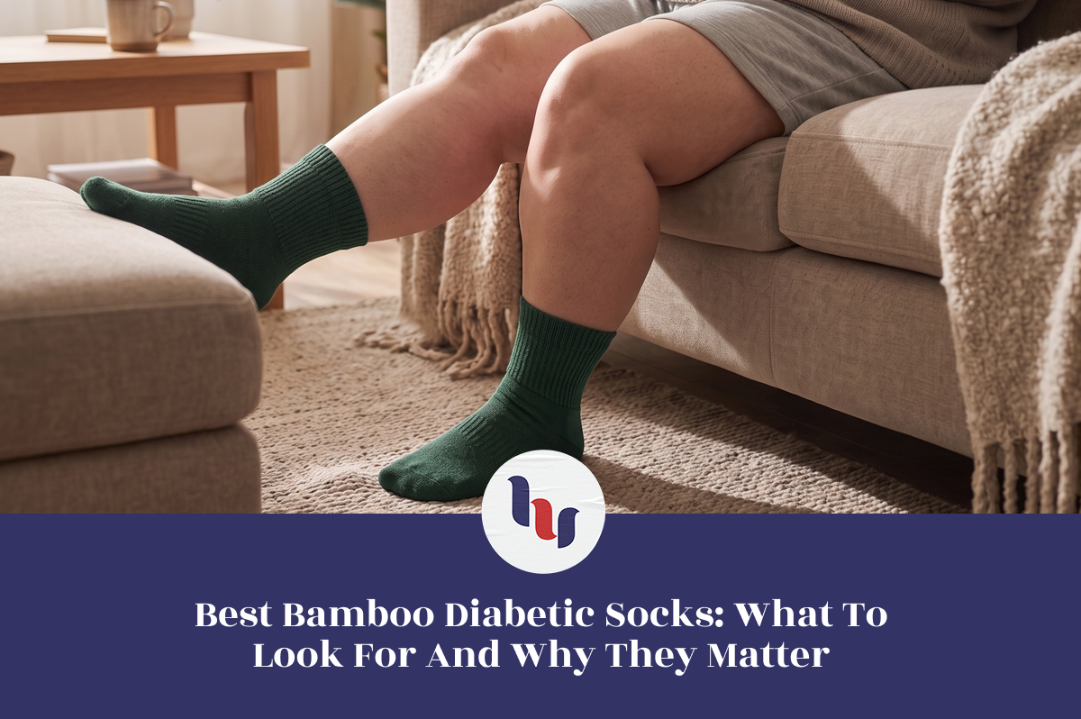 Person wearing bamboo diabetic socks at home.
