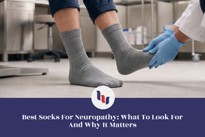 Medical professional examining neuropathy socks.