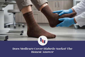 Healthcare professional examining diabetic socks.