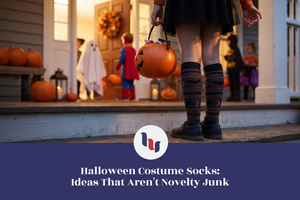 Halloween costume laid out with themed patterned socks as part of the look