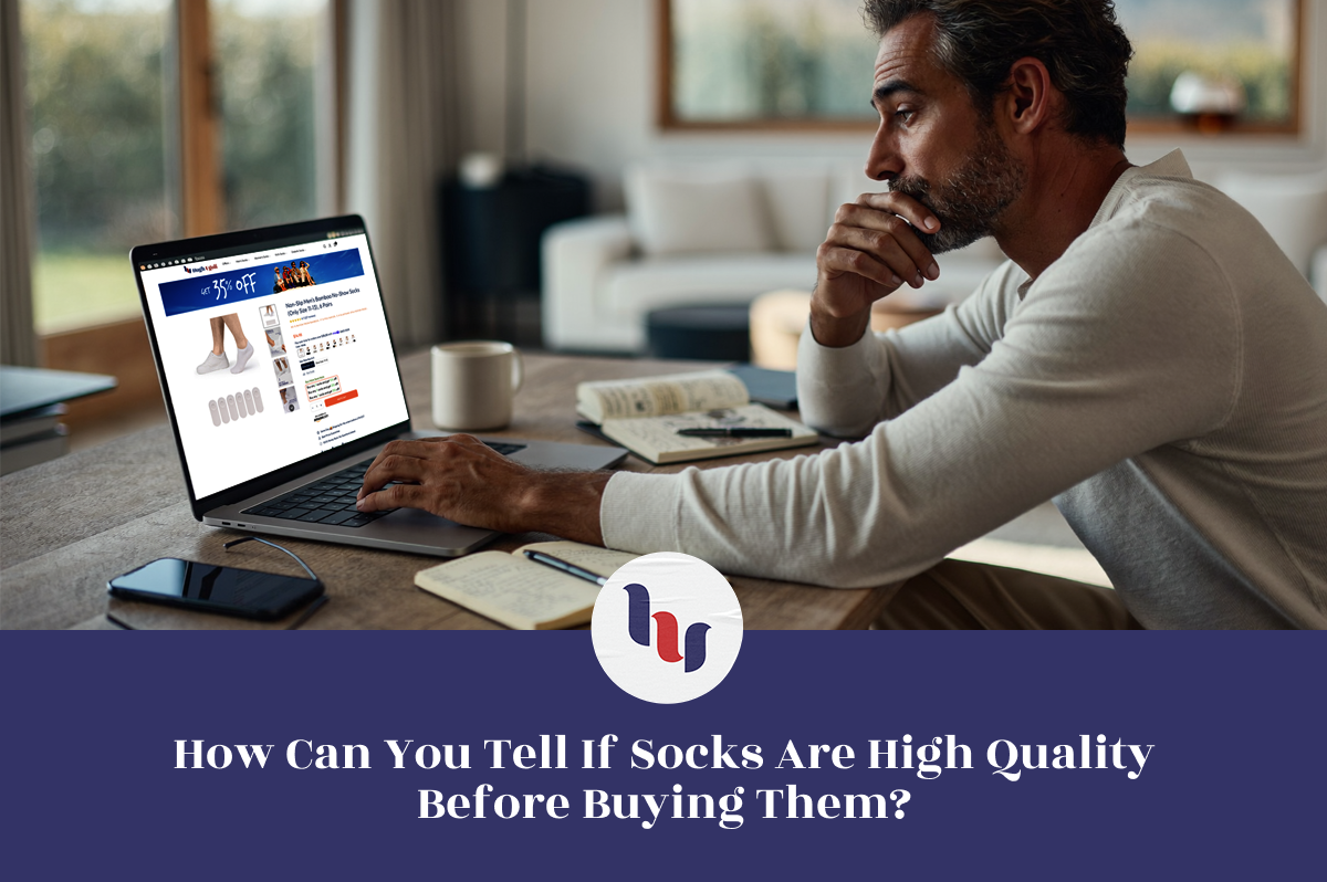 Shopping for socks online before making a purchase.