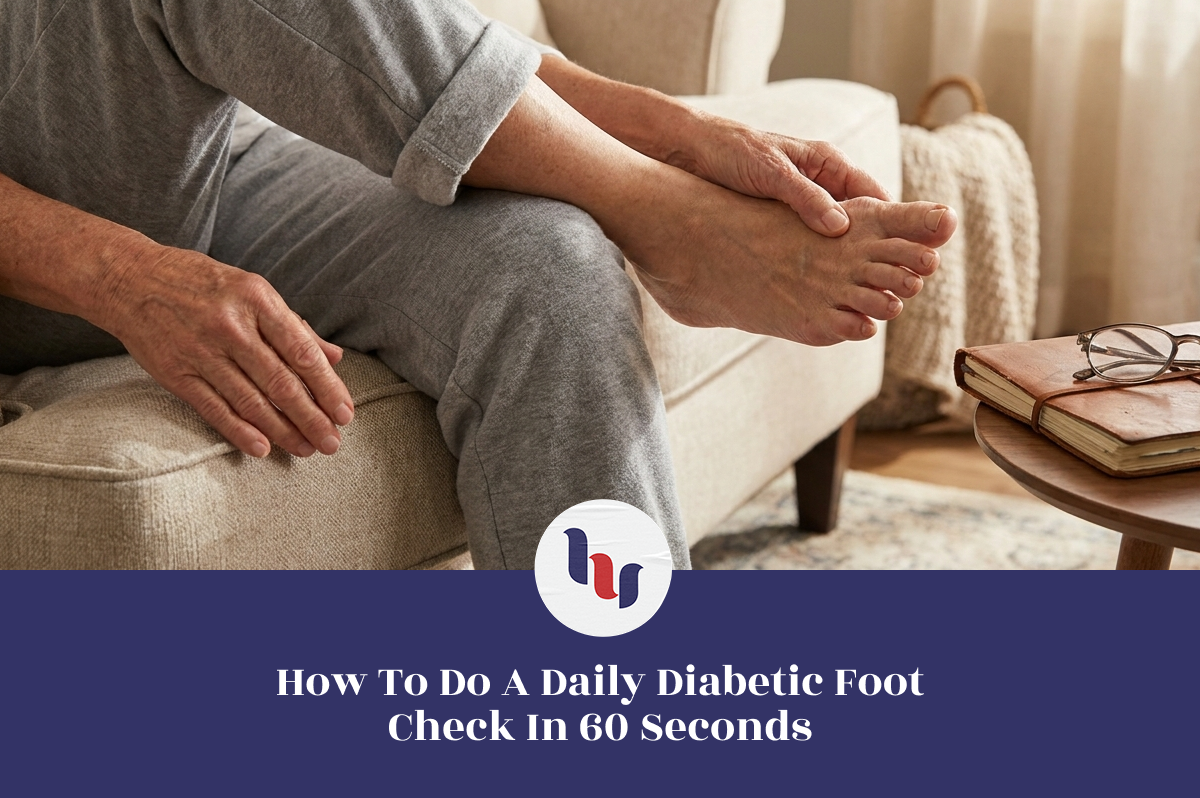 Person performing a daily diabetic foot check.
