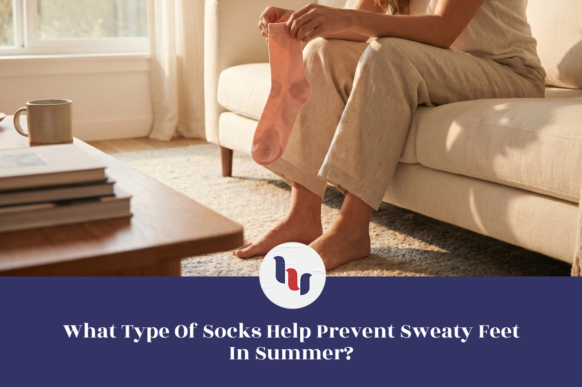 Person sitting on a couch with a mug and books on a table, wearing socks.