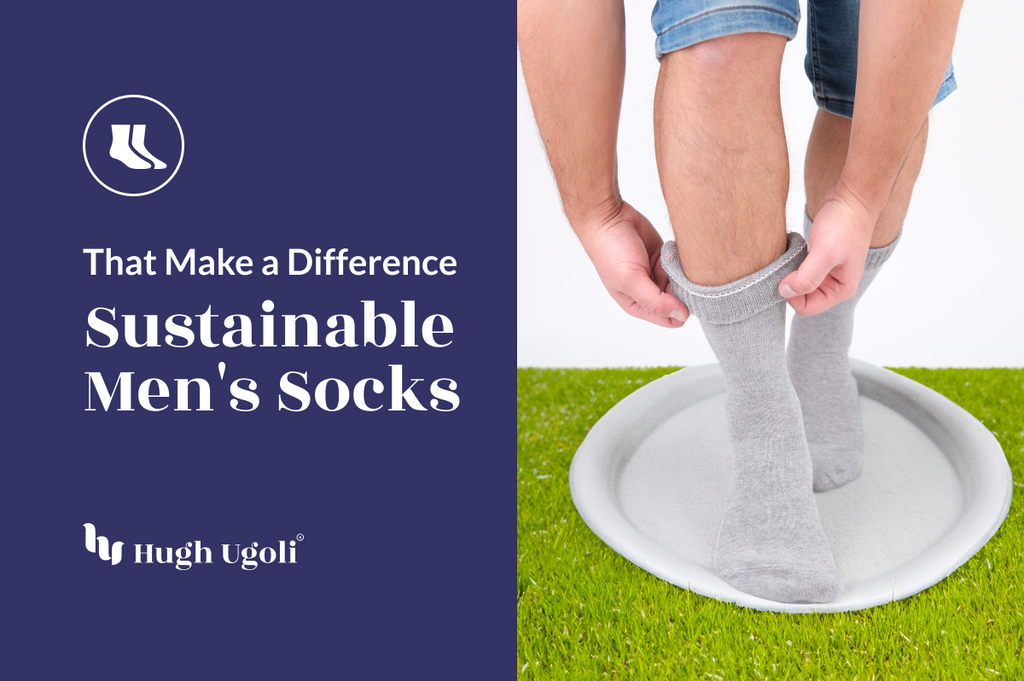 The image appears to show a person standing on a circular mat with grass around it, pulling up or adjusting a pair of grey crew socks.