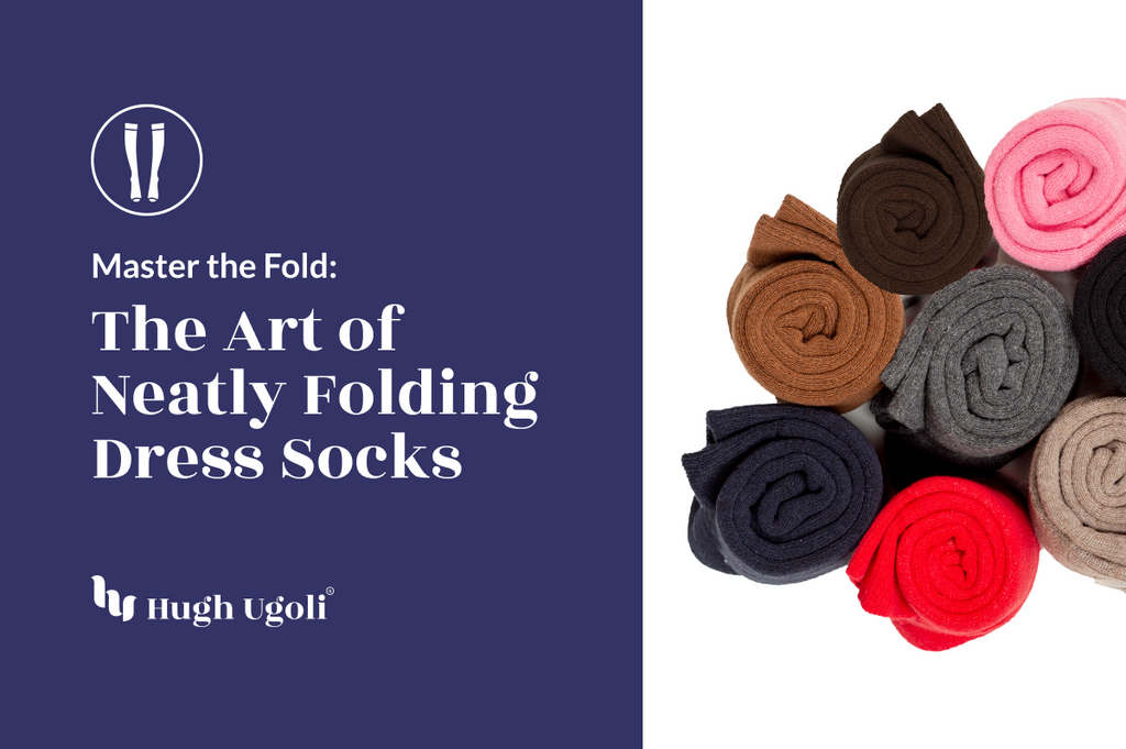The image shows a collection of neatly rolled dress socks in various colors such as brown, pink, gray, navy, and red, displayed against a contrasting white background. 