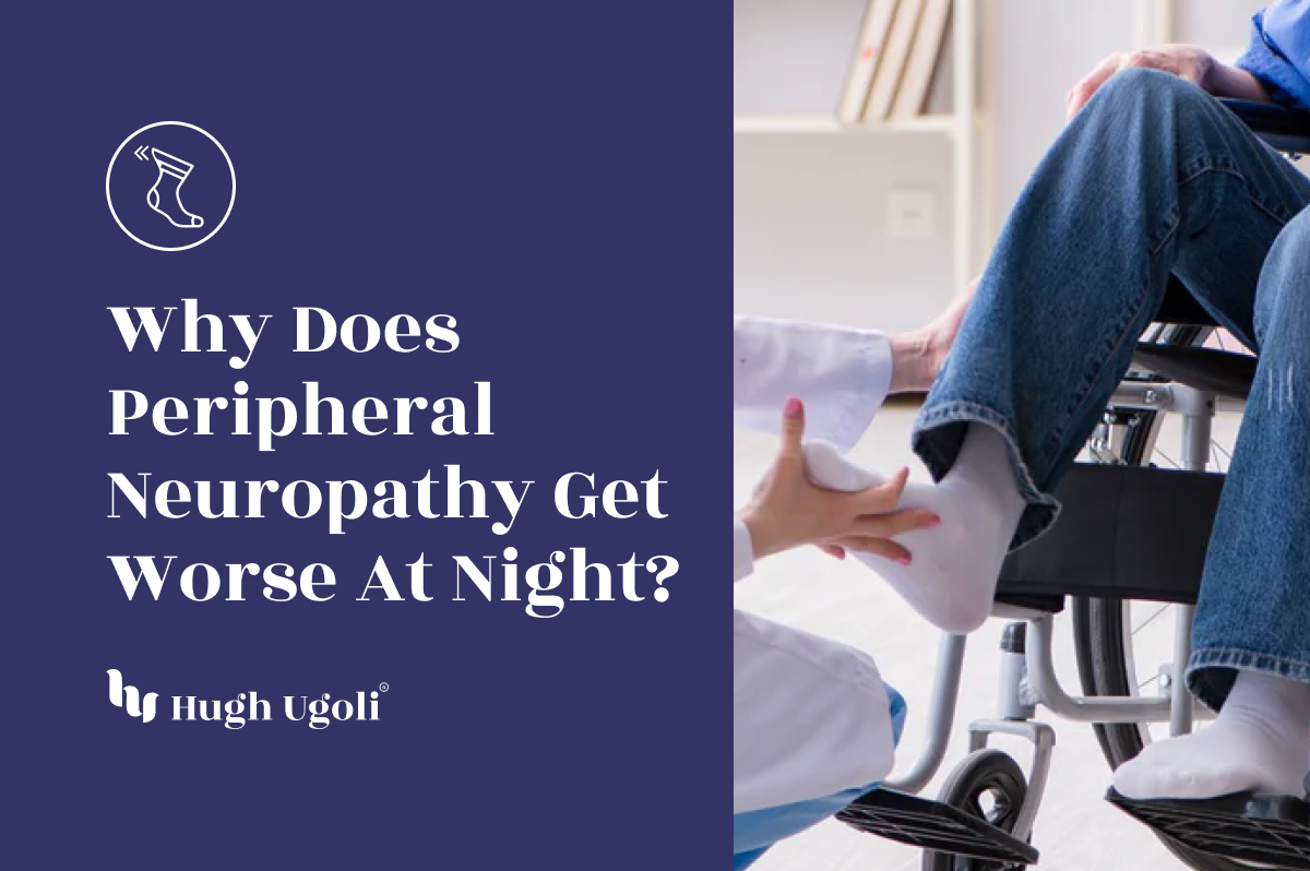 A person in a wheelchair receiving foot care from a healthcare professional, highlighting the challenges of peripheral neuropathy at night.