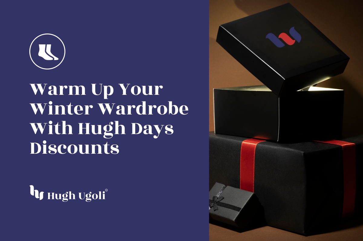 Elegant black gift boxes with red ribbon, one slightly open revealing a glowing interior, promoting winter wardrobe discounts.