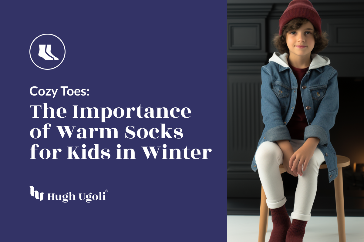 A child dressed for winter smiles warmly, highlighting the comfort of snug socks.