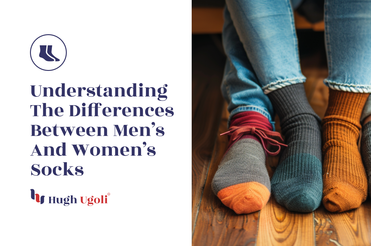 Two pairs of feet in colorful socks, highlighting the variety and differences between men's and women's sock styles.