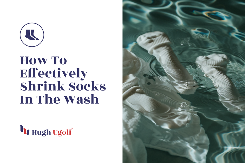 Several white socks floating in water, illustrating the process of shrinking socks effectively during washing.