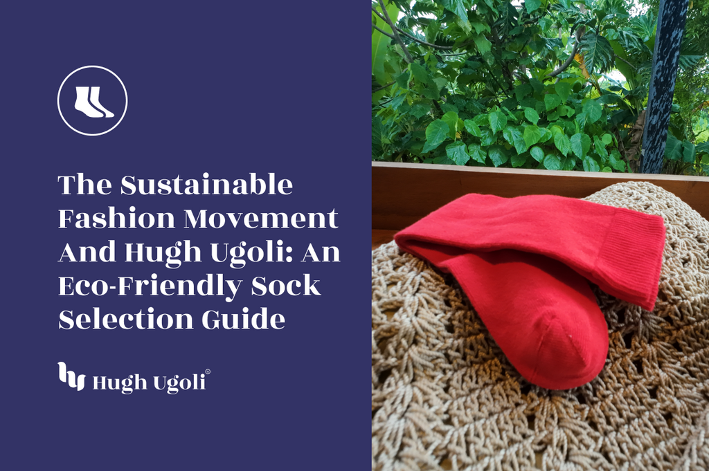 Bold red socks resting on a cozy woven blanket, embracing sustainable fashion in a lush, green setting