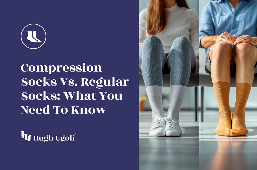 Side-by-side comparison of compression socks and regular socks, highlighting their differences in fit and support.