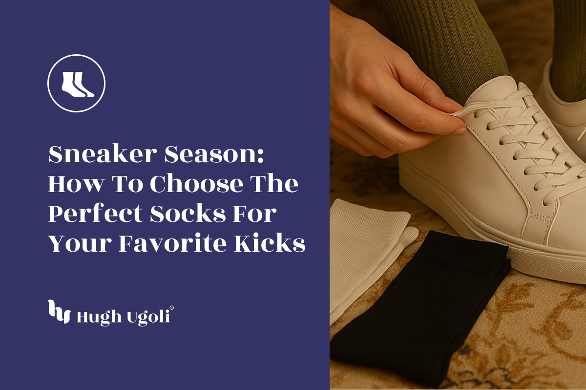 A crisp sneaker styling moment featuring olive green socks paired with clean white sneakers—highlighting smart sock choices for comfort, contrast, and seasonal flair.