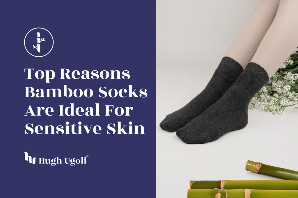 A person wearing dark bamboo socks with a soft, floral background, illustrating the gentle and skin-friendly nature of bamboo socks, ideal for those with sensitive skin.