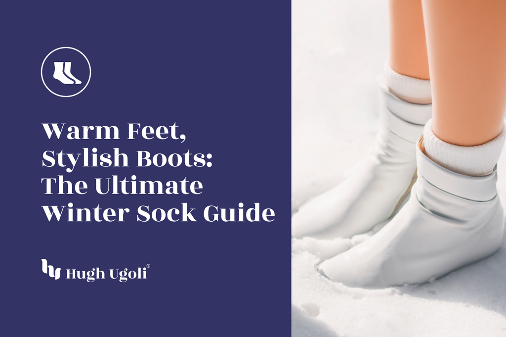 Close-up of stylish white boots paired with cozy white socks in a snowy setting, highlighting warmth and winter fashion.