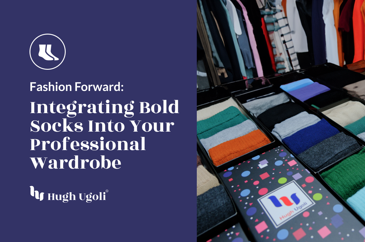 A variety of Hugh Ugoli bold socks on display, ready to add a dash of style to any professional ensemble.