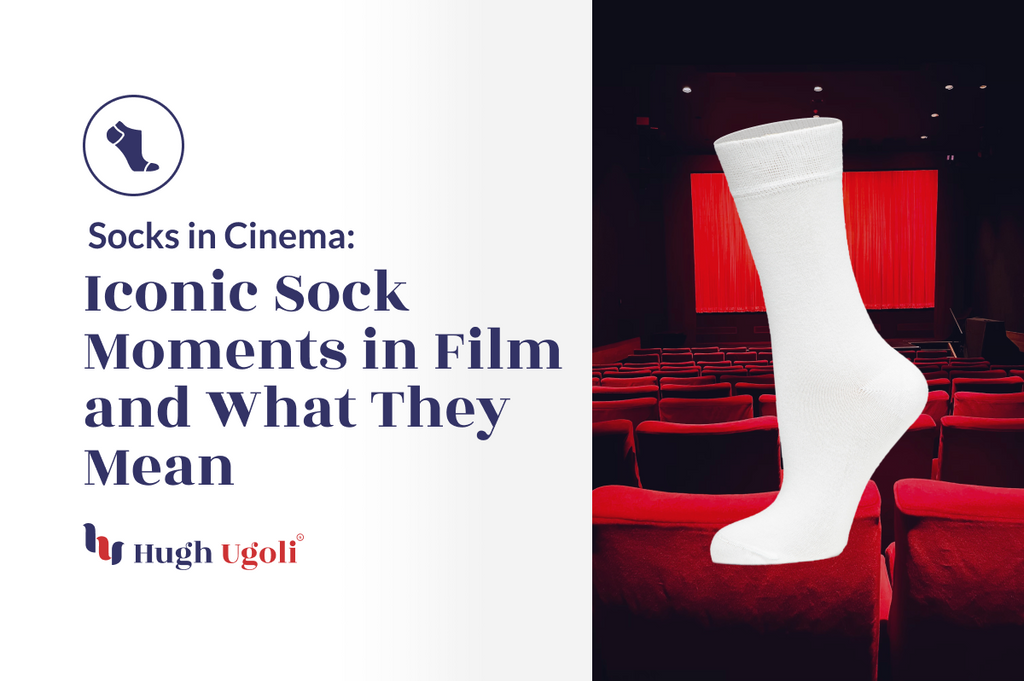 A Hugh Ugoli sock stands out in a cinema setting. Its presence poses a question amidst the vacant theater seats and glowing red curtain.