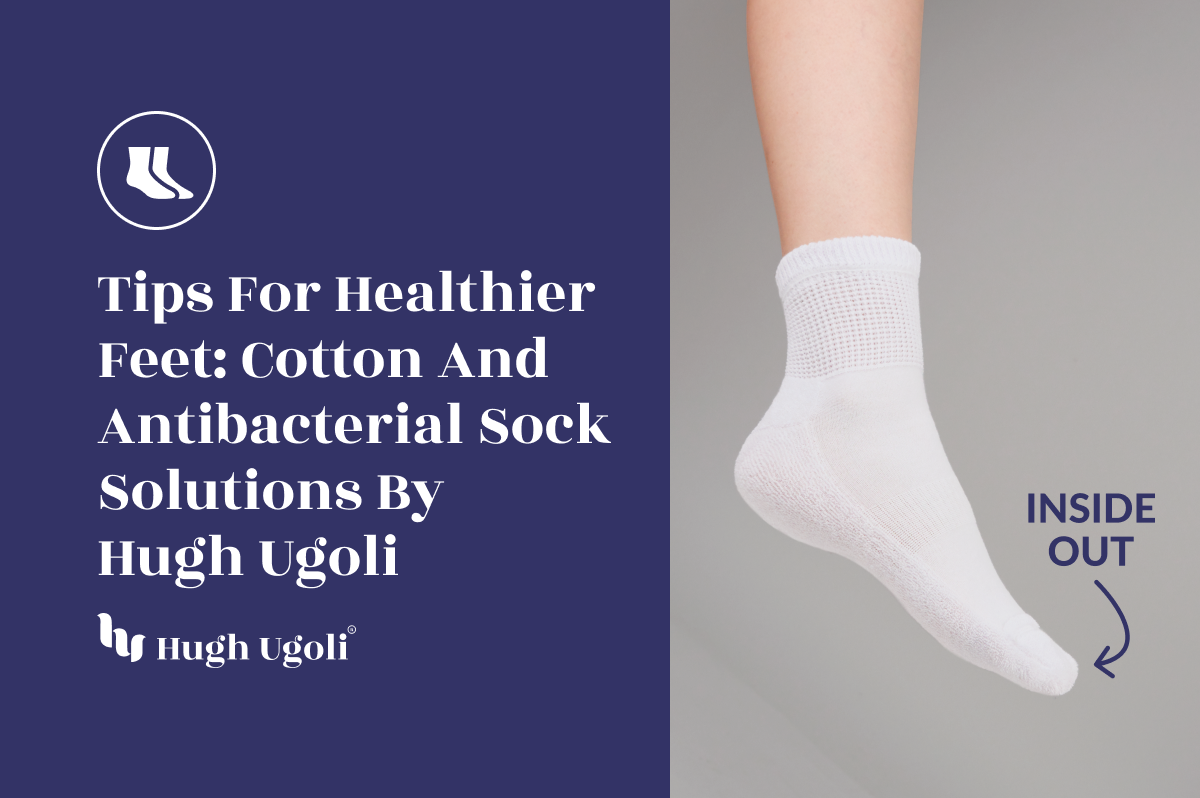 White antibacterial cotton sock turned inside out, showcasing breathable and hygienic fabric design