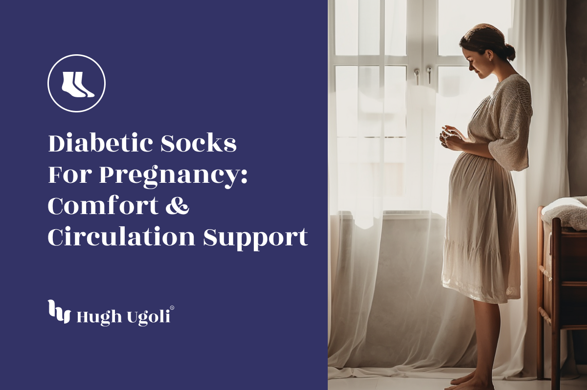 Pregnant woman standing by a bright window, embracing comfort and relaxation in soft, breathable attire.