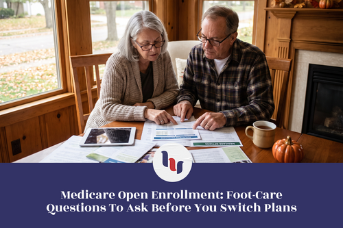 Older couple reviewing Medicare plan documents together at home