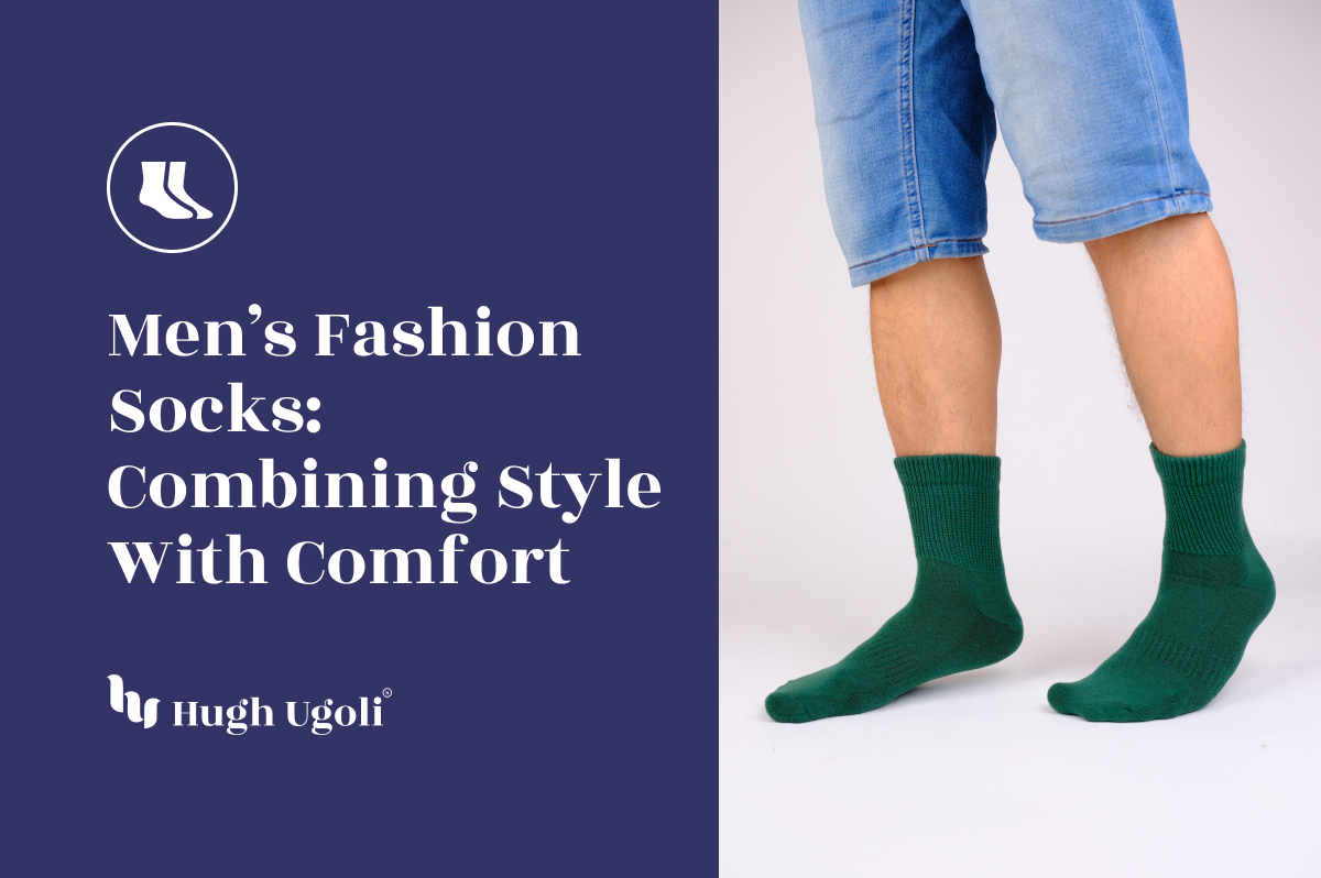 Person wearing green fashion socks paired with blue denim shorts, showcasing a combination of style and comfort.