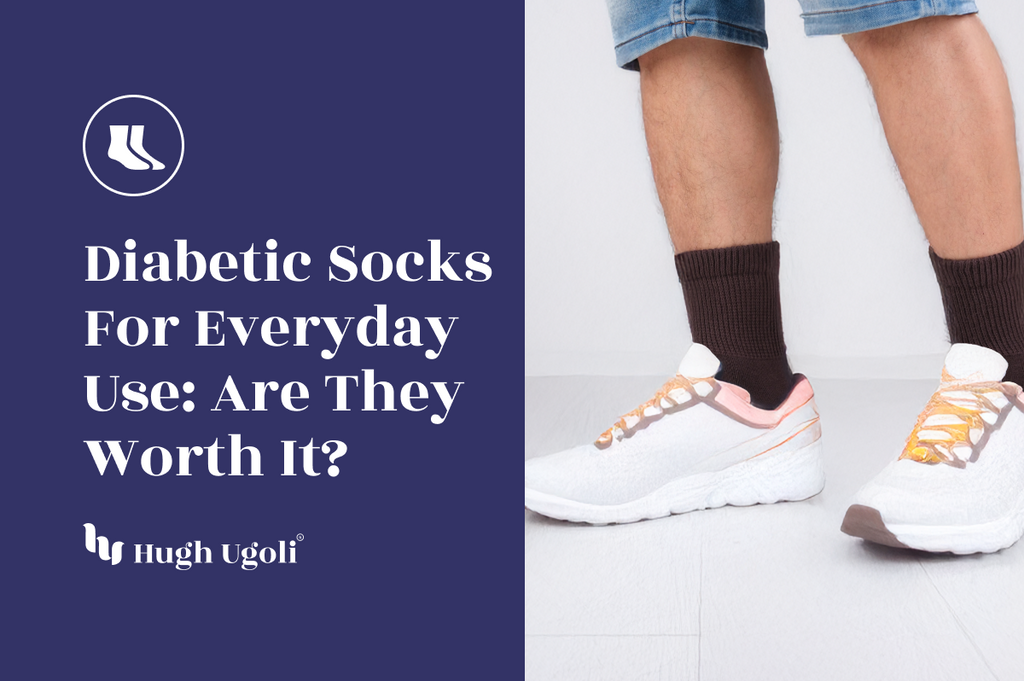 Man wearing brown diabetic socks with white sneakers, demonstrating comfortable diabetic socks for daily use.