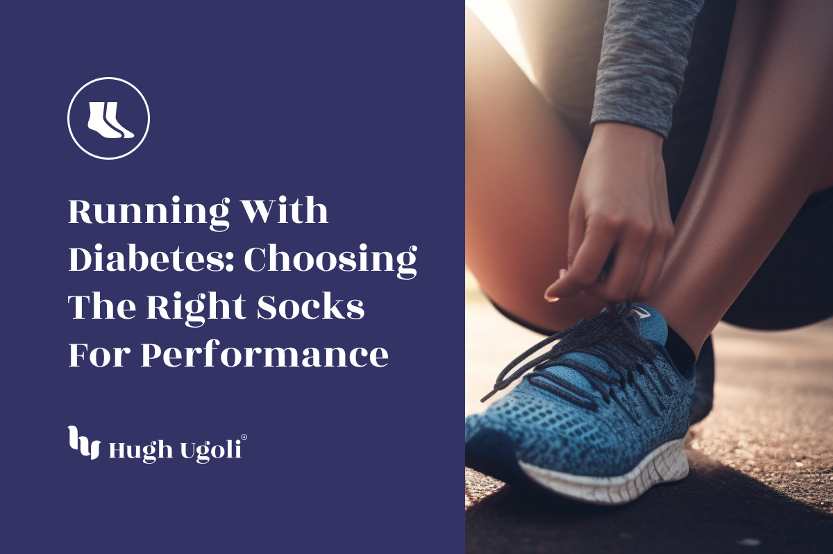 Close-up of a runner tying shoelaces, preparing for a workout with breathable athletic socks and blue running shoes.