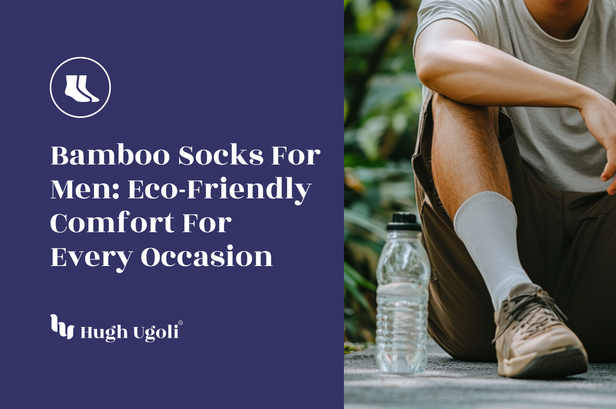 Man wearing breathable bamboo socks, sitting outdoors with a water bottle, embracing eco-friendly comfort.
