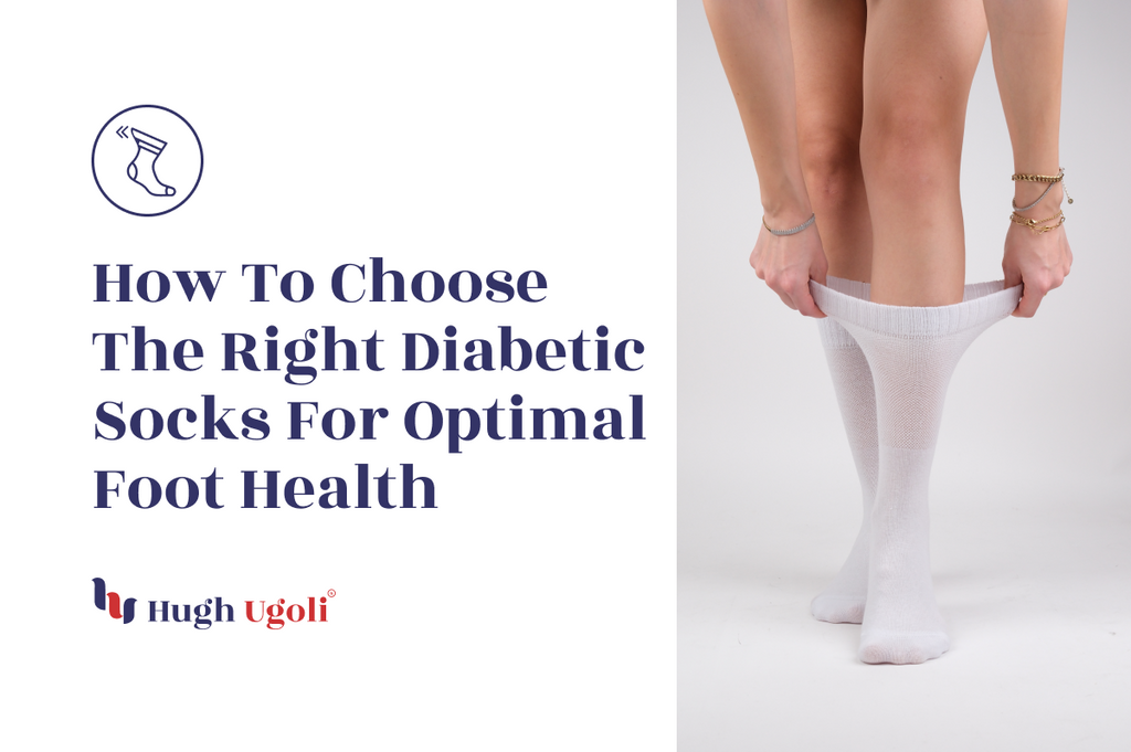 A person adjusting their white diabetic socks, emphasizing the importance of choosing the right socks for optimal foot health.