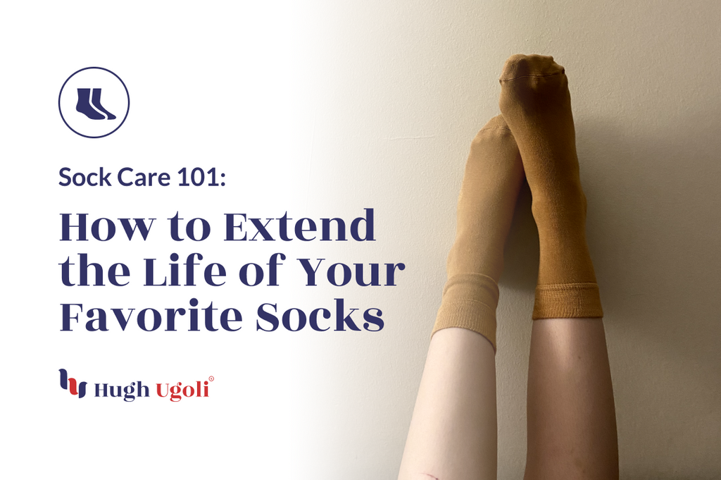 The image depicts two legs elevated, crossed at the ankles, wearing two different colored socks. 