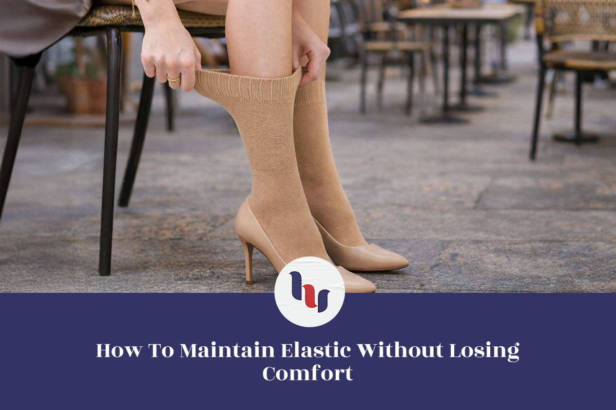 Person wearing beige high-heeled shoes and crew socks on a pavement.