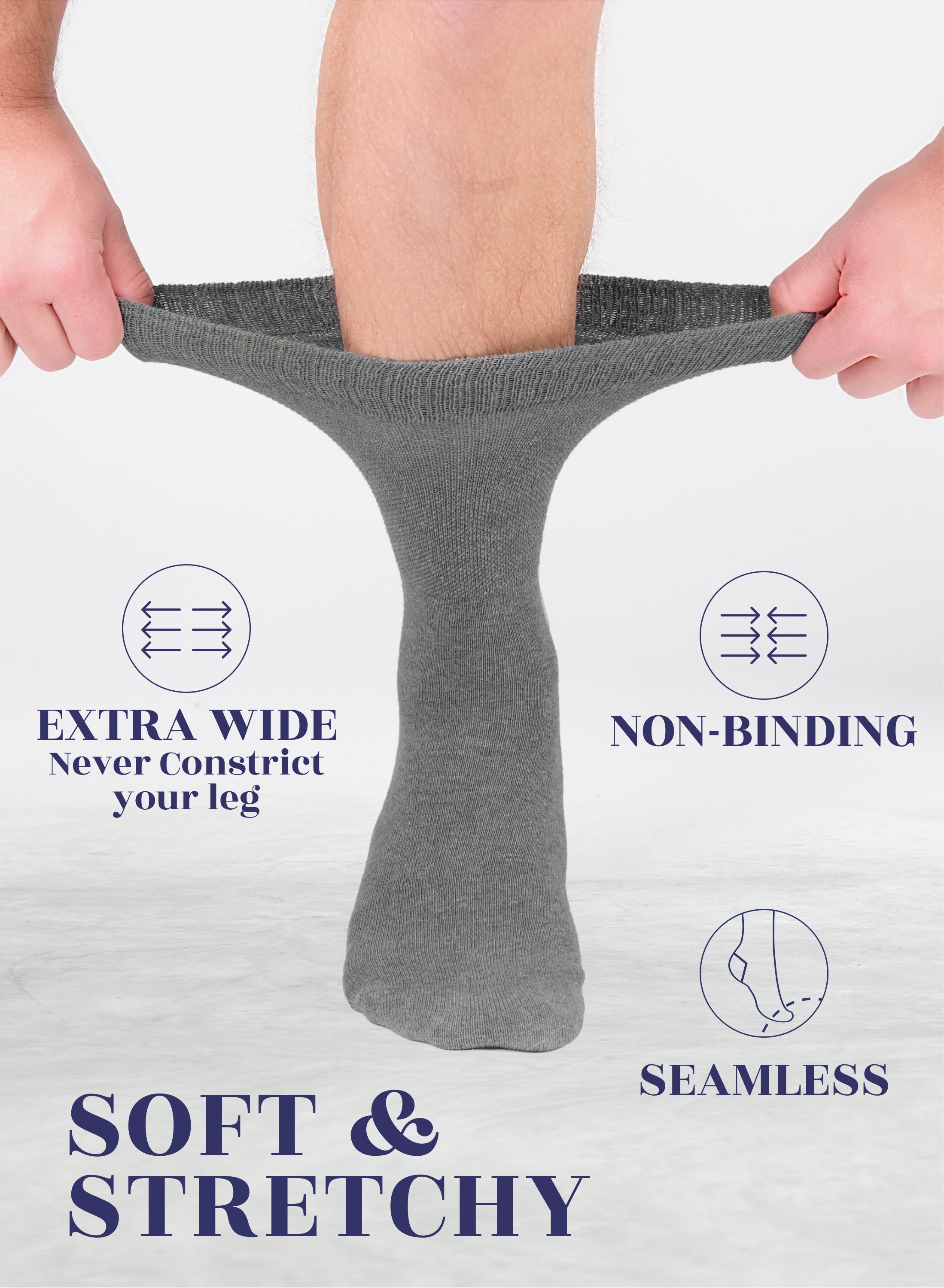 Unisex Cotton Diabetic Crew Socks, 4 Pairs