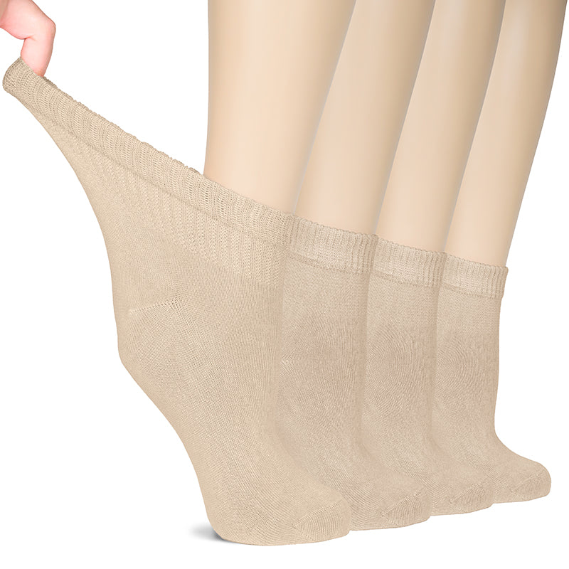 Step into ultimate comfort and style with light beige tan socks for women. Made from soft bamboo fabric, they provide a perfect fit and support for your feet. Plus, you get four pairs, so no worries about losing one on laundry day!- Hugh Ugoli