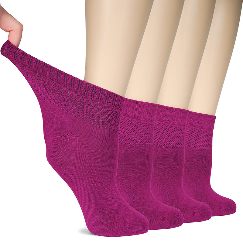 Upgrade your sock game with fuchsia purple beauties! Designed for comfort and good health, these bamboo thin socks offer a perfect fit and support. Say goodbye to irritation and hello to effortless style. Plus, you'll receive four pairs to keep your sock drawer fully stocked!- Hugh Ugoli