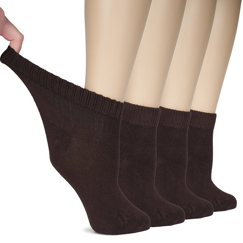 Treat your feet to ultimate comfort and style with dark brown socks for women. Designed with soft bamboo fabric, they provide a perfect fit and support, while the non-binding top improves circulation. Plus, you'll receive four pairs to keep your feet feeling great all week long!- Hugh Ugoli
