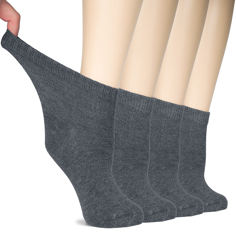 These women's melange gray socks are the perfect combination of style and comfort! Made with soft and breathable bamboo fabric, they provide a perfect fit and support your feet like no other sock out there. With a seamless toe construction and non-binding top, they won't rub or cause irritation, while improving circulation. Comes in a pack of four for added convenience!- Hugh Ugoli