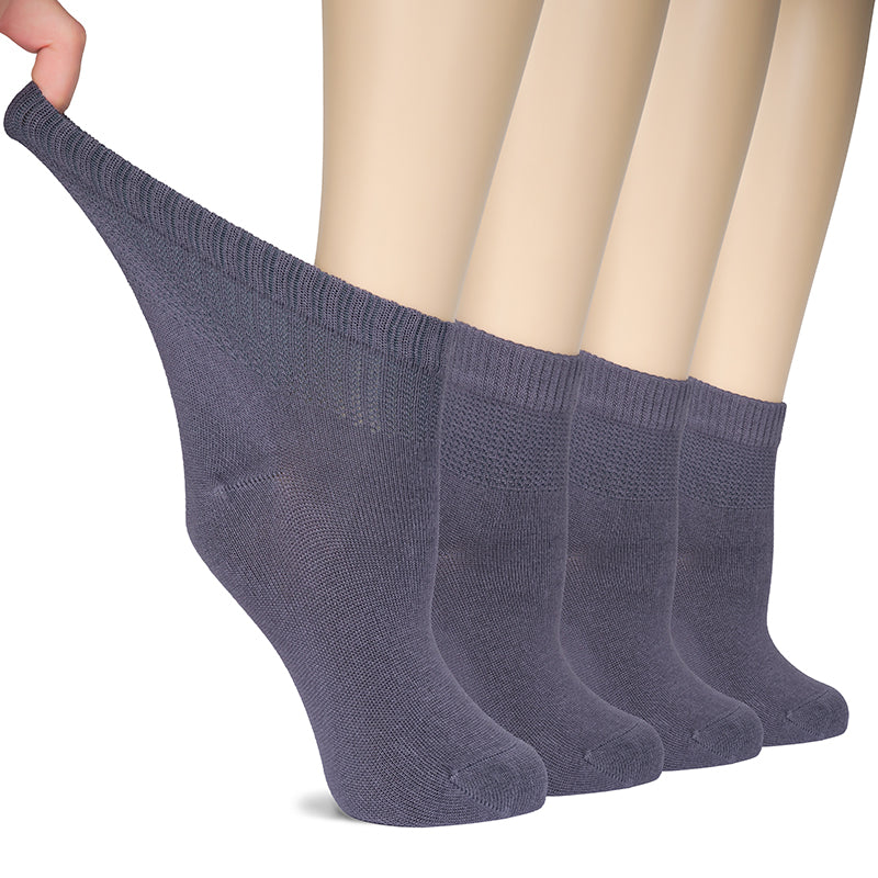 Get the perfect blend of comfort, style, and health with grey women's socks. Made from soft bamboo fabric, they provide a seamless, irritation-free fit and improve circulation. Plus, you get four pairs to avoid laundry day mishaps!- Hugh Ugoli